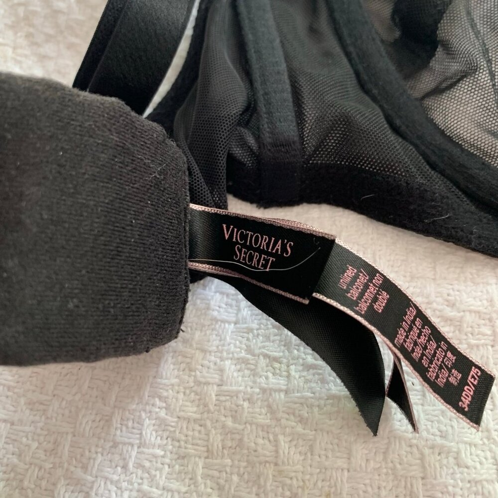 Victorias Secret Very Sexy Unlined Balconet Bra Black Mesh Strappy 34DD‎ - Picture 7 of 9